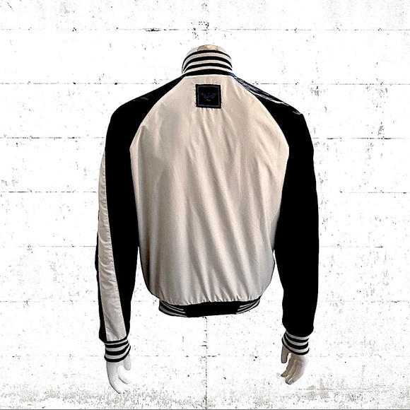 🖤 Emporio Armani Full Zip Track Bomber Jacket M ⚪️🖤 Monochrome Luxe Sport Style - Picture 5 of 7